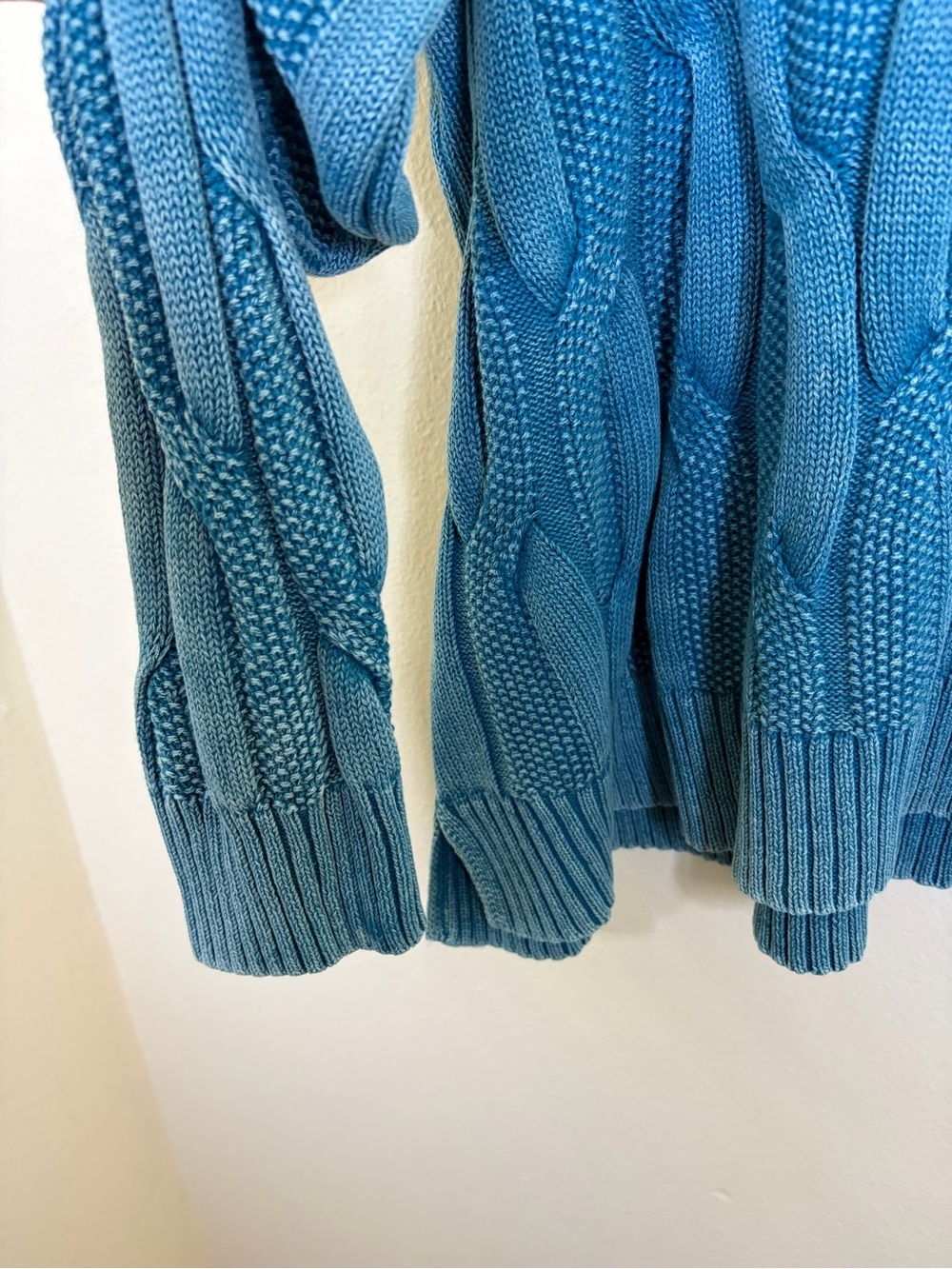 Denim & Co Canyon Retreat Cable Knit Drop Shoulder Washed Sweater 1X Turquoise - Picture 4 of 12